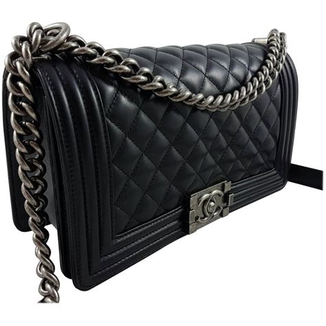 chanel boy bag black silver hardware|boy chanel bag price.